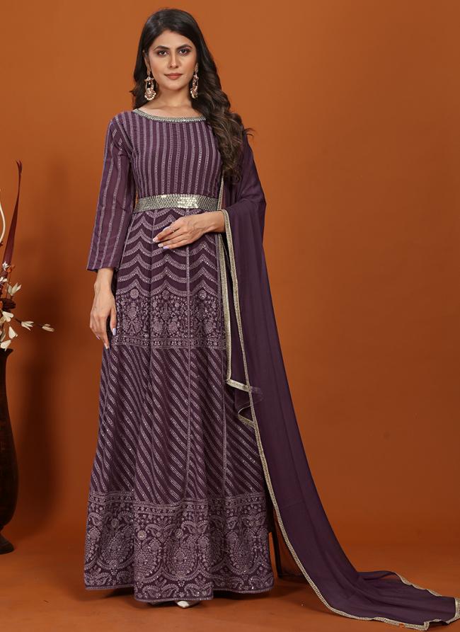 Premimum Faux Wine Party Wear Heavy Embroidery Work Readymade Gown With Dupatta